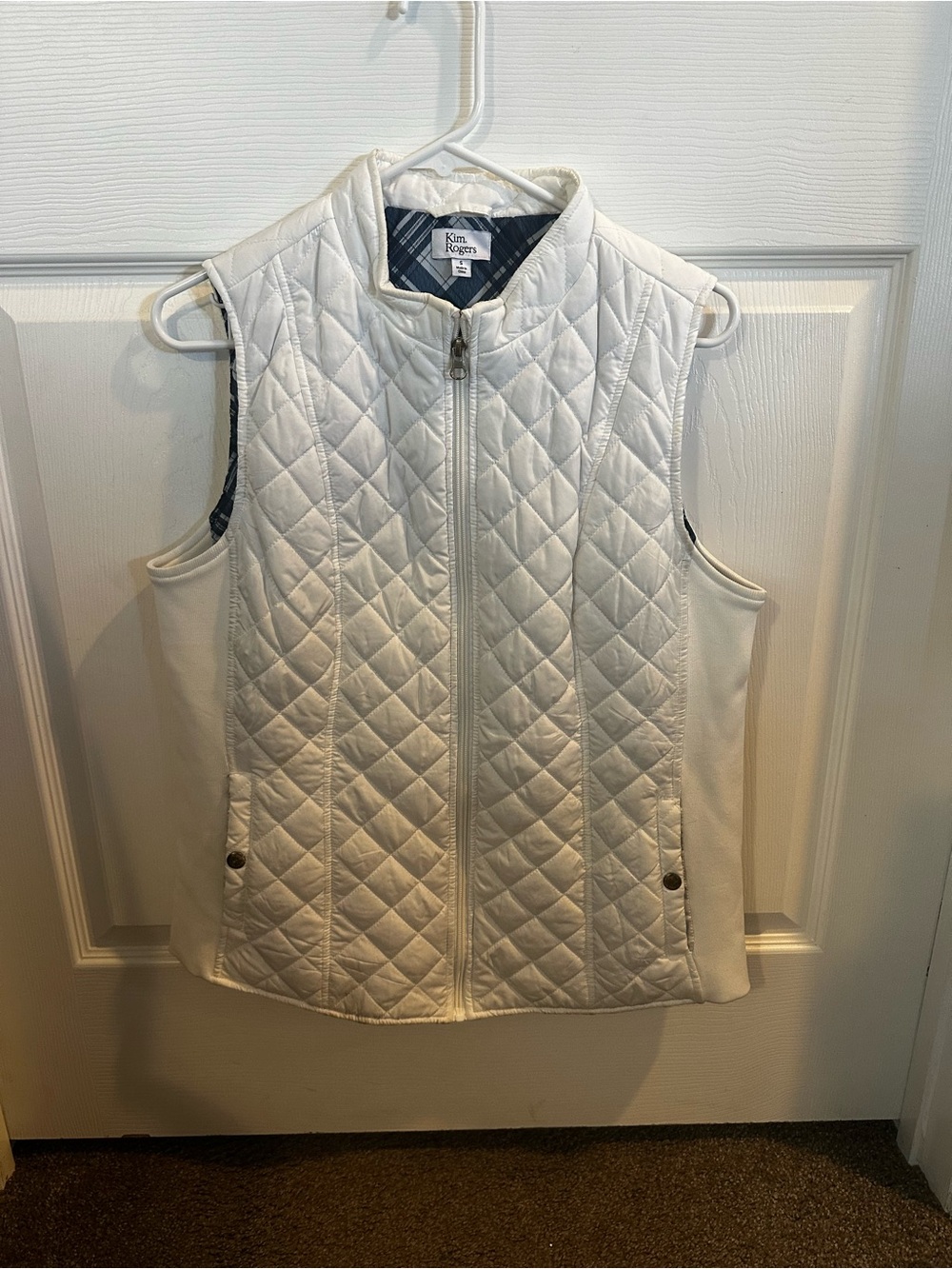 Kim Rogers White Quilted Zip-Front Vest
